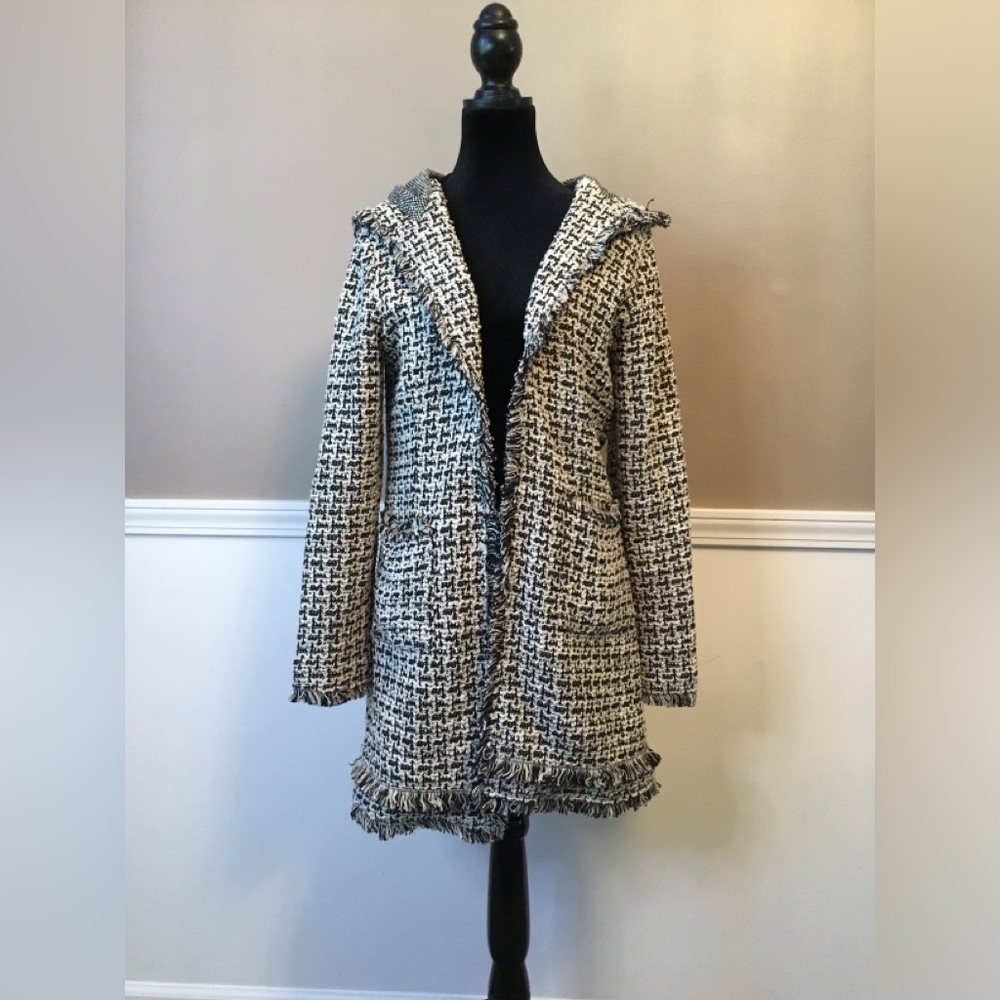 Laundry By Shelli Segal Black and White Tweed Teddy Jacket